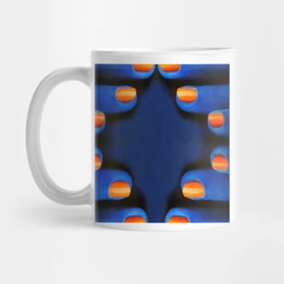 bright red painted nails on vivid blue fingers Mug